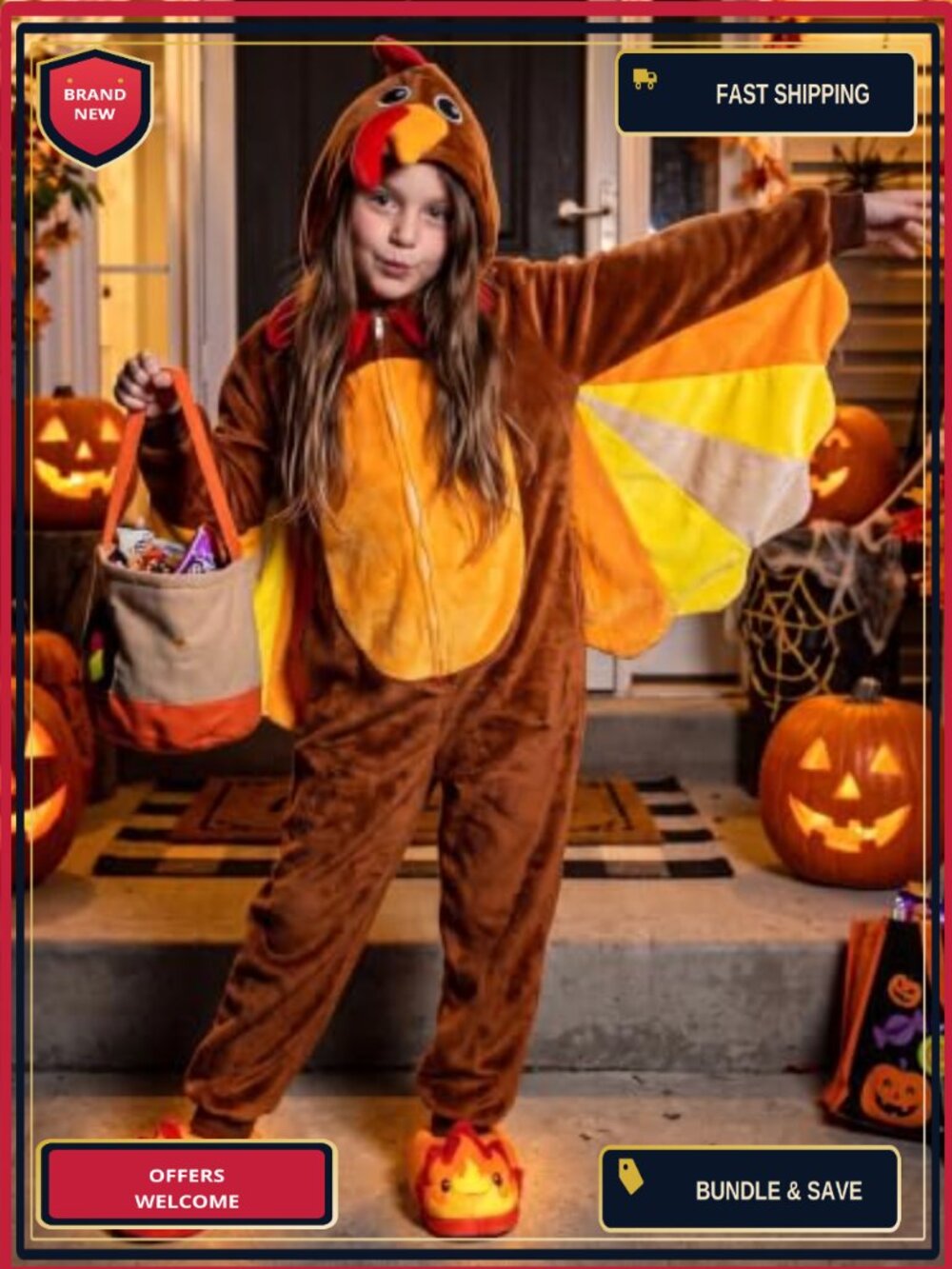 Unisex Kids Turkey Onesie Costume Halloween Thanksgiving Polyester - Picture 4 of 5